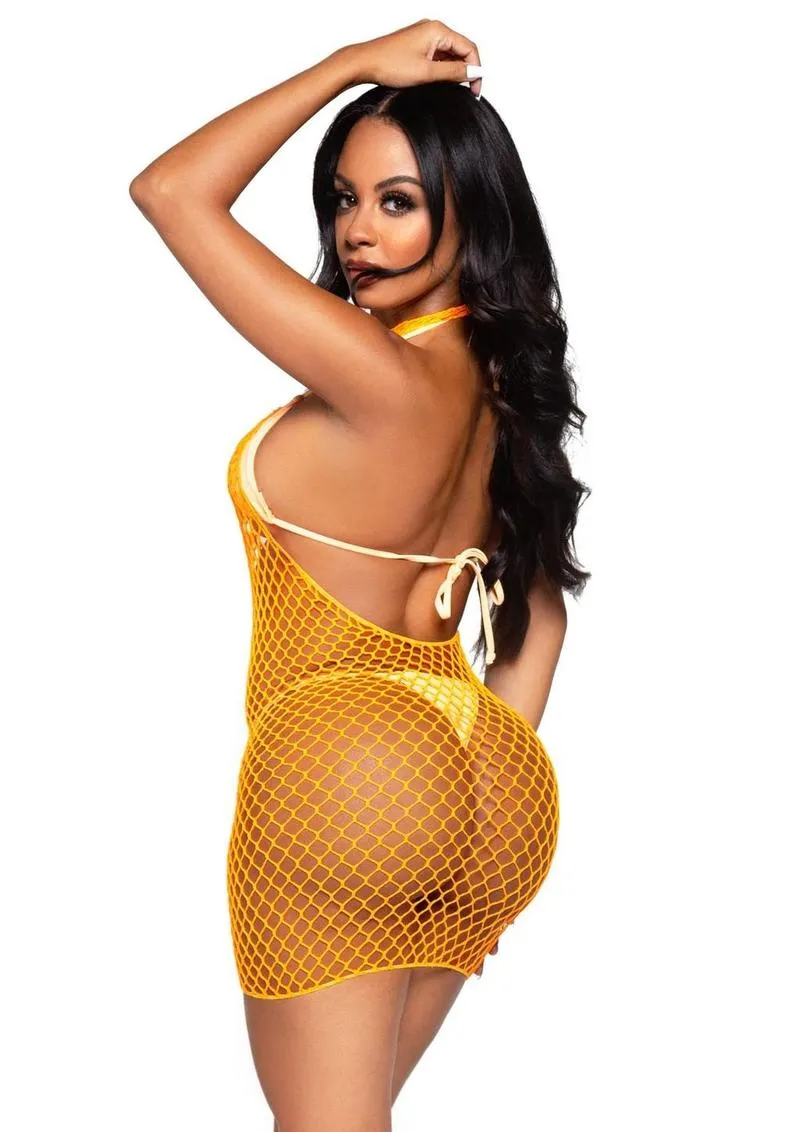 Leg Avenue Woven Net Twist Halter Mini Dress