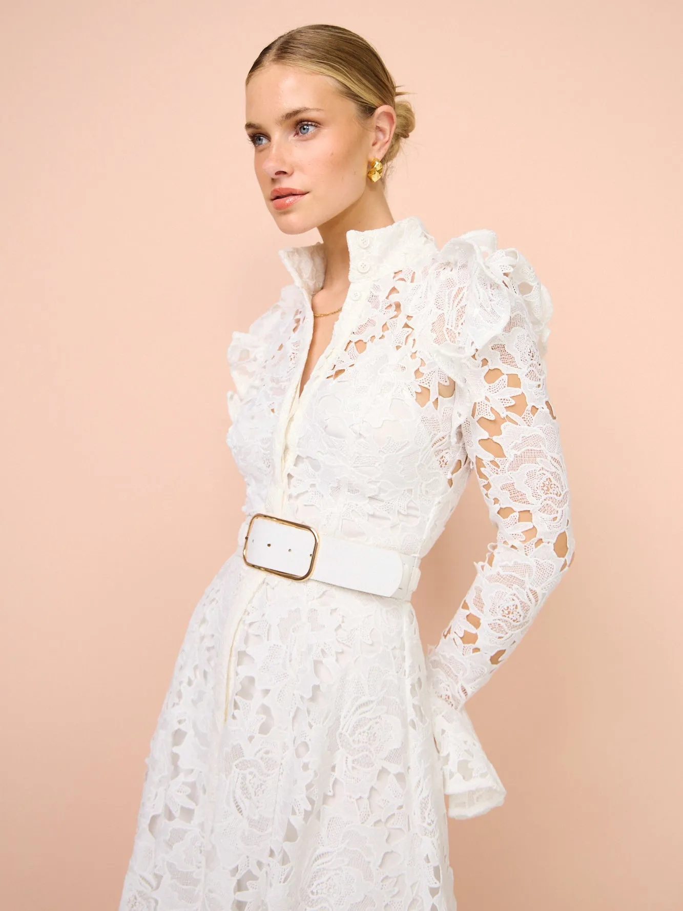 Leo Lin Aliyah Lace Butterfly Sleeve Midi Dress in Snow