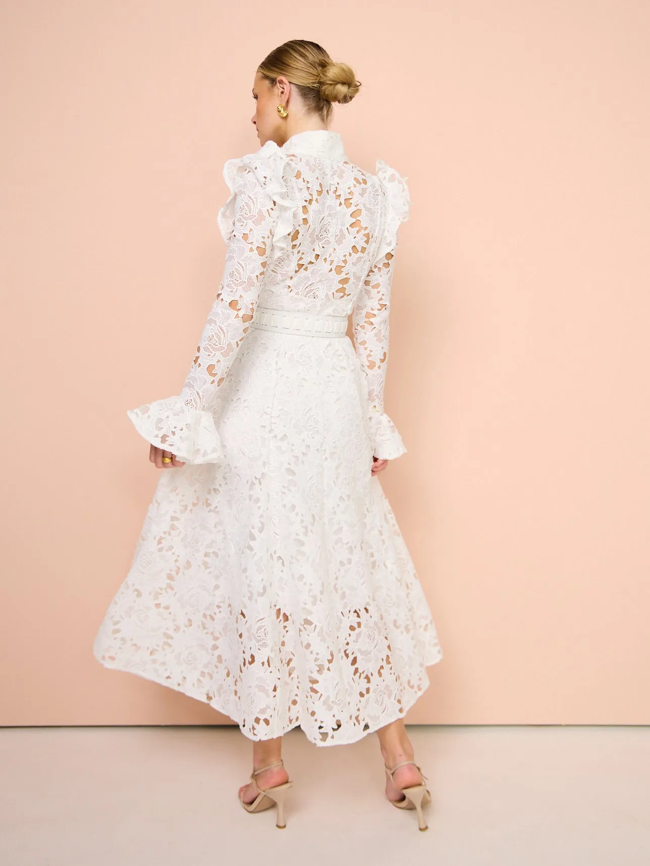 Leo Lin Aliyah Lace Butterfly Sleeve Midi Dress in Snow