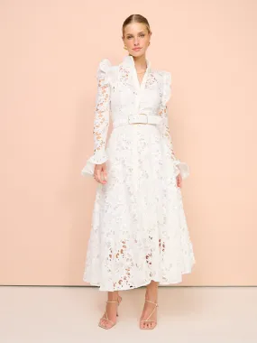 Leo Lin Aliyah Lace Butterfly Sleeve Midi Dress in Snow