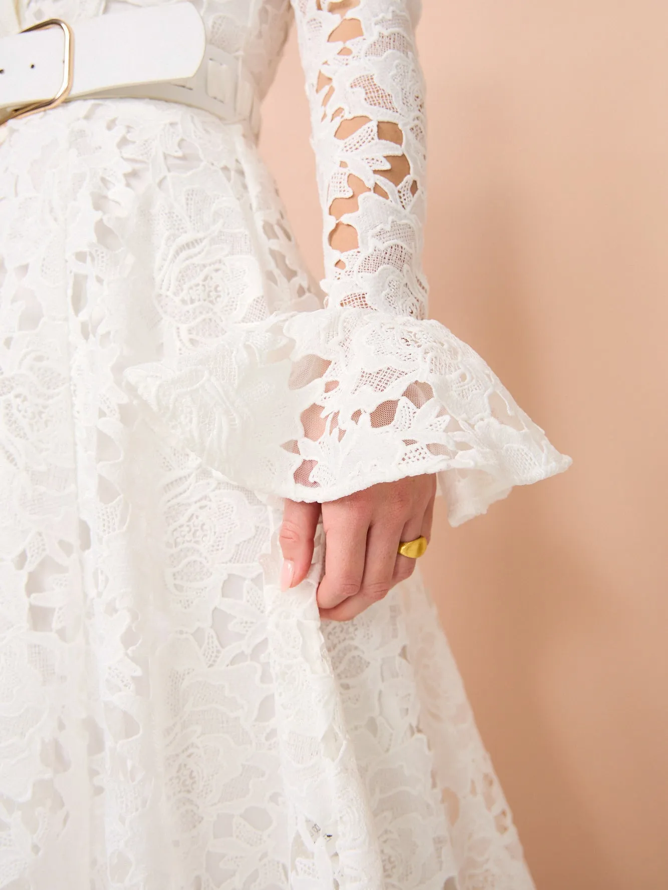 Leo Lin Aliyah Lace Butterfly Sleeve Midi Dress in Snow