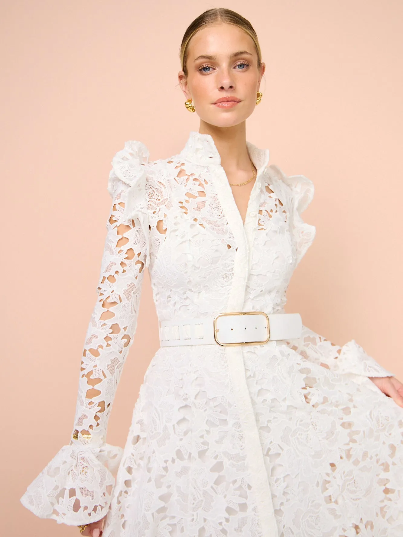 Leo Lin Aliyah Lace Butterfly Sleeve Midi Dress in Snow