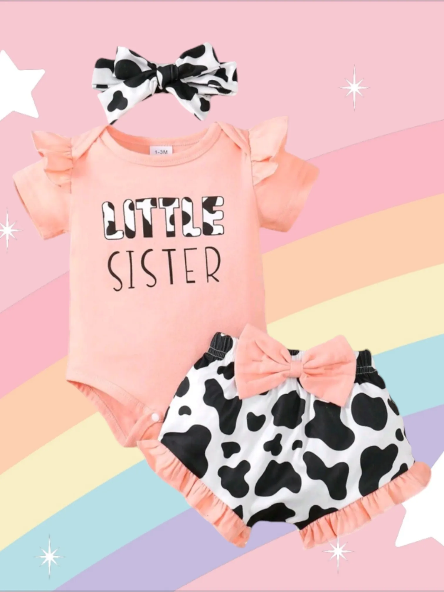 Little Sister Romper with Cow Shorts and Headband #1000812