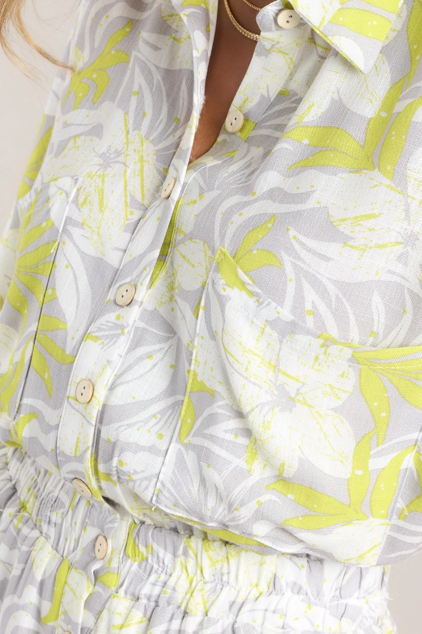 Living Fearlessly Lime Green & Grey Collared Romper