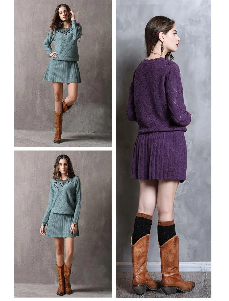 Long Sleeve A-line Vintage Sweater Dress