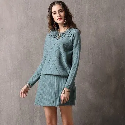 Long Sleeve A-line Vintage Sweater Dress