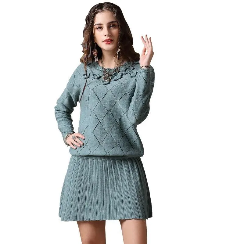 Long Sleeve A-line Vintage Sweater Dress