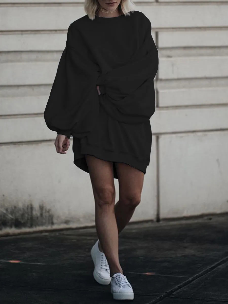 Loose Long-sleeved Solid Color Sweater Dress