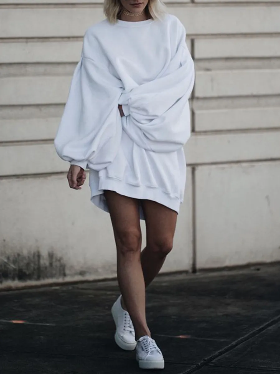 Loose Long-sleeved Solid Color Sweater Dress