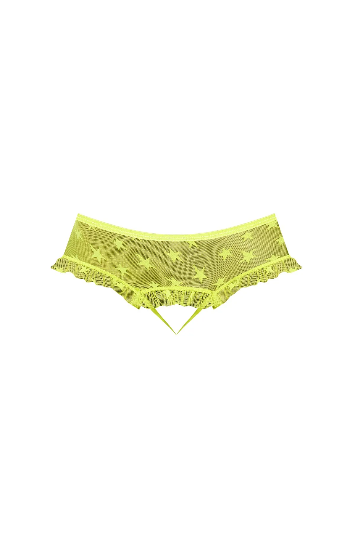 Magic Silk Love Star Skirted Hipster with Open Crotch Panty Neon Chartreuse