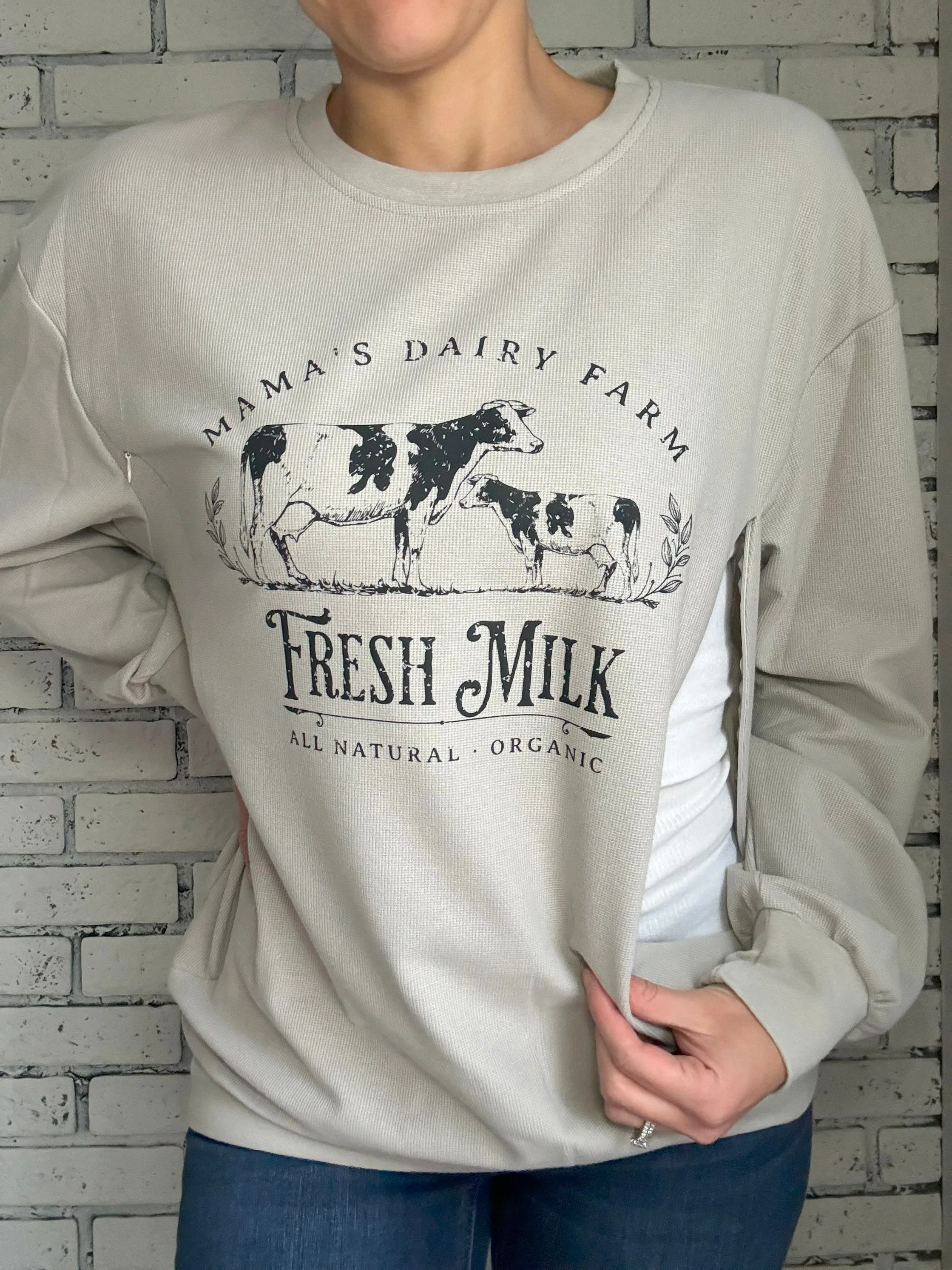 Mama's Dairy Farm Waffle Knit Crewneck