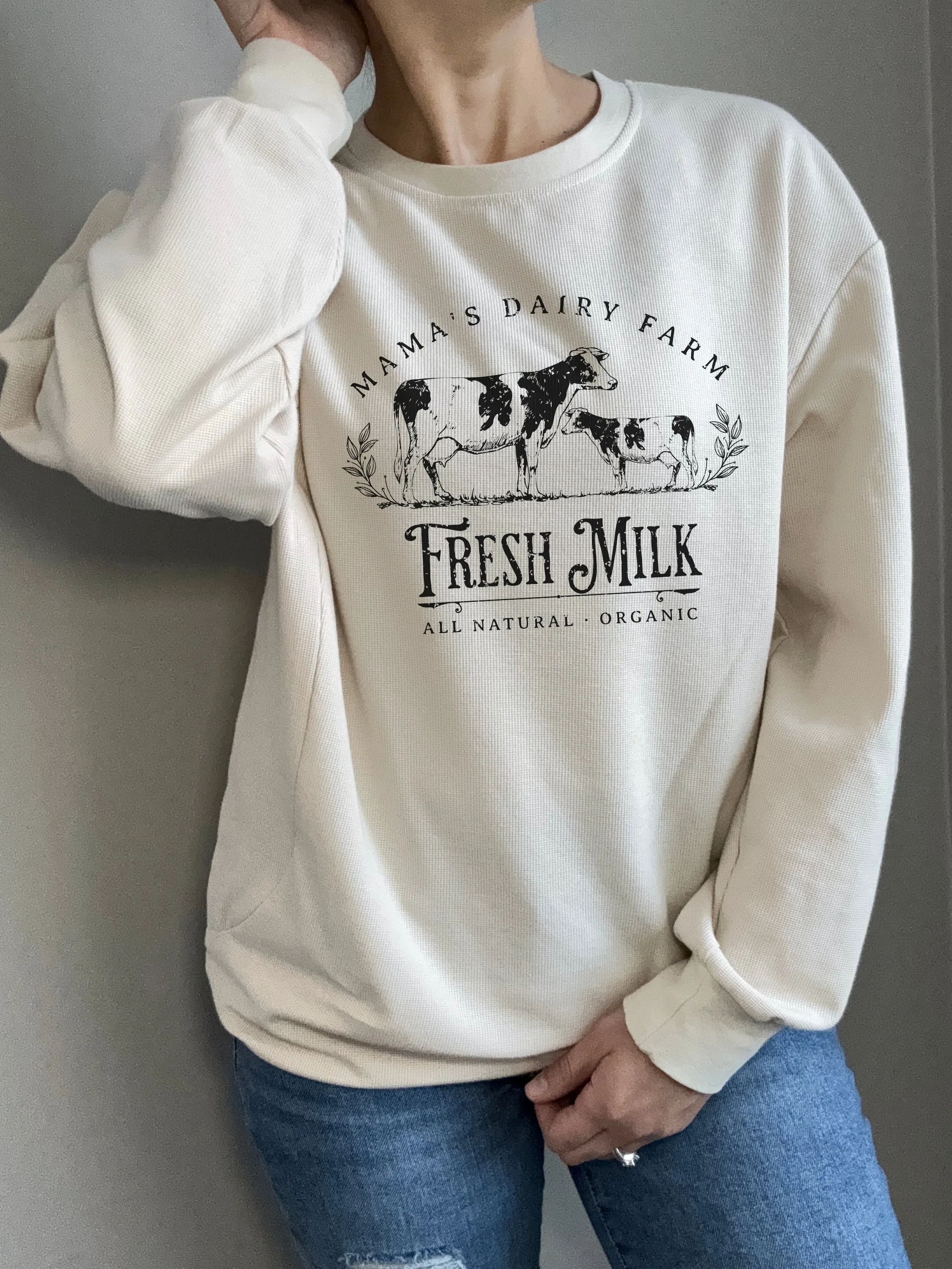 Mama's Dairy Farm Waffle Knit Crewneck