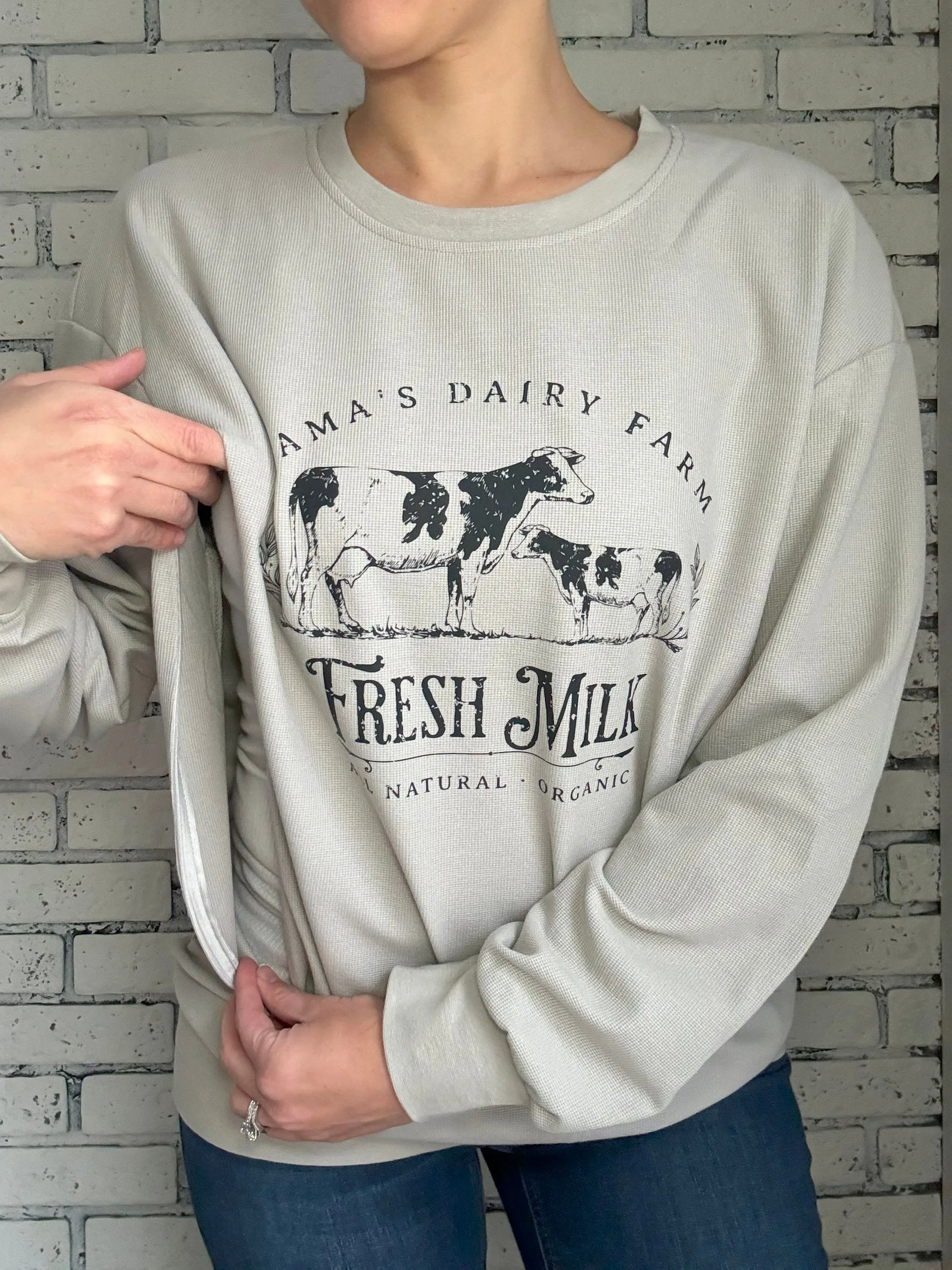 Mama's Dairy Farm Waffle Knit Crewneck