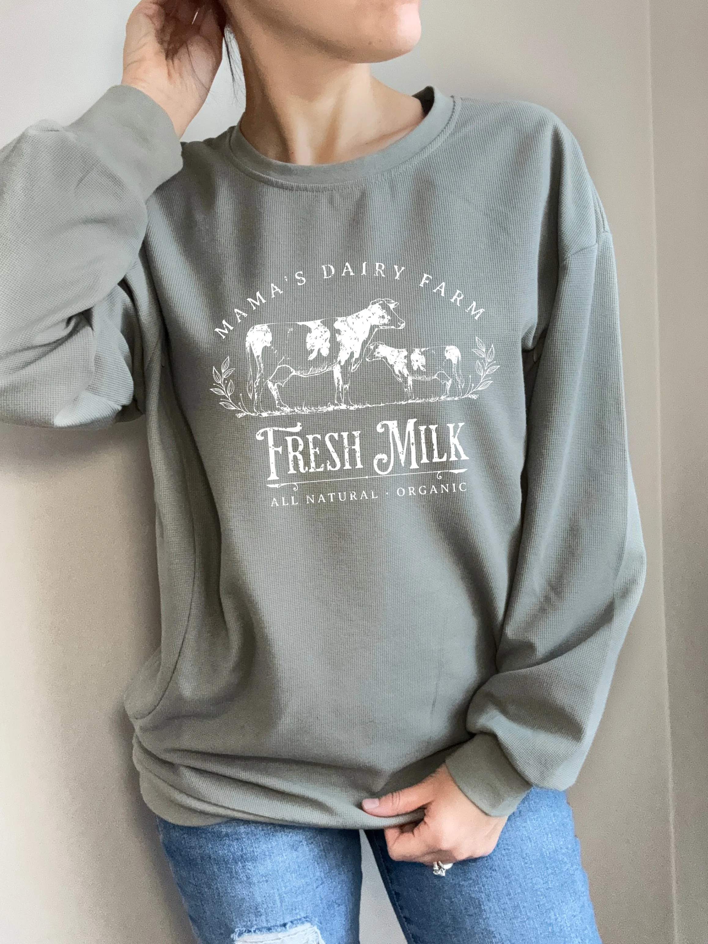 Mama's Dairy Farm Waffle Knit Crewneck