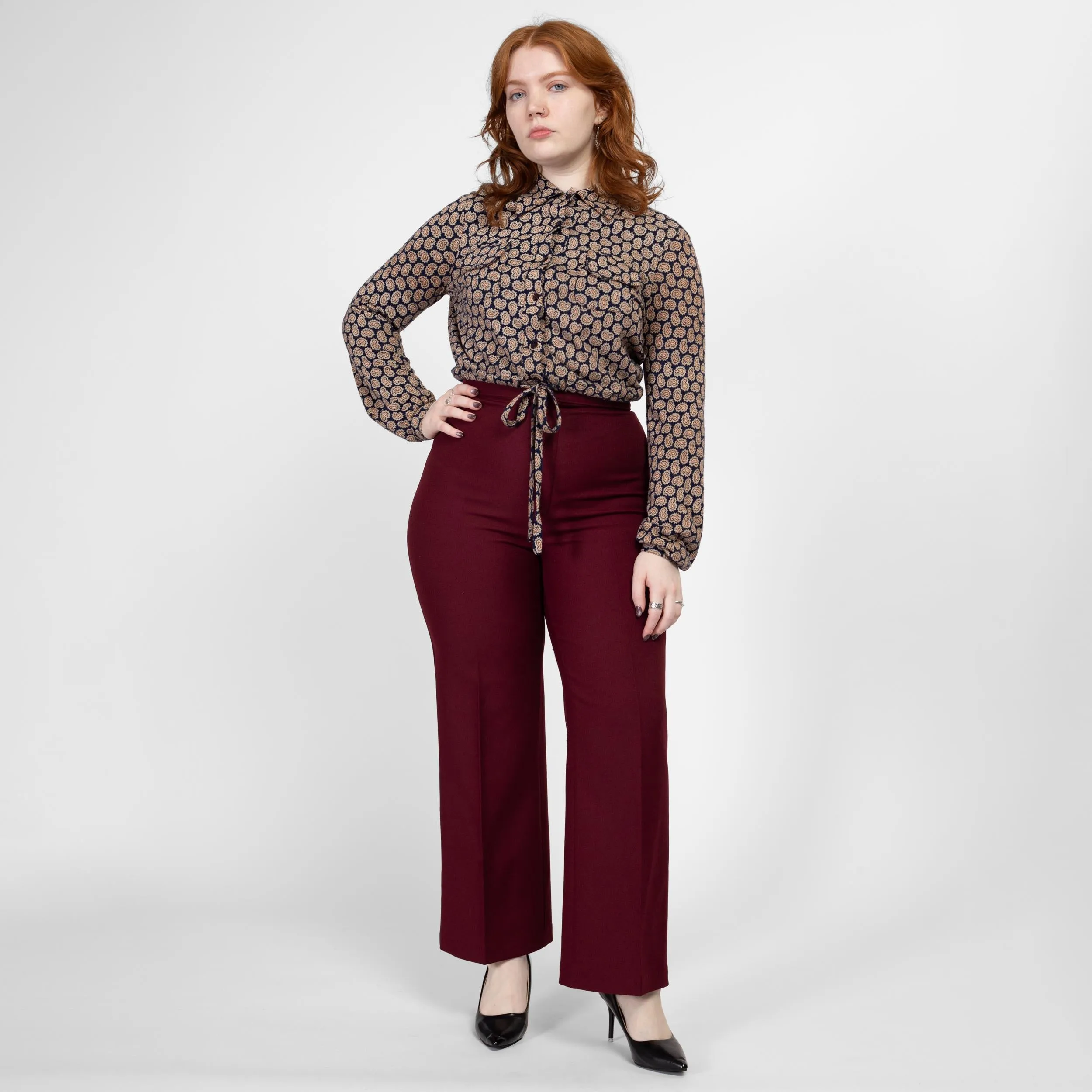 Medium 70s Burgundy High Waisted Trousers 30"