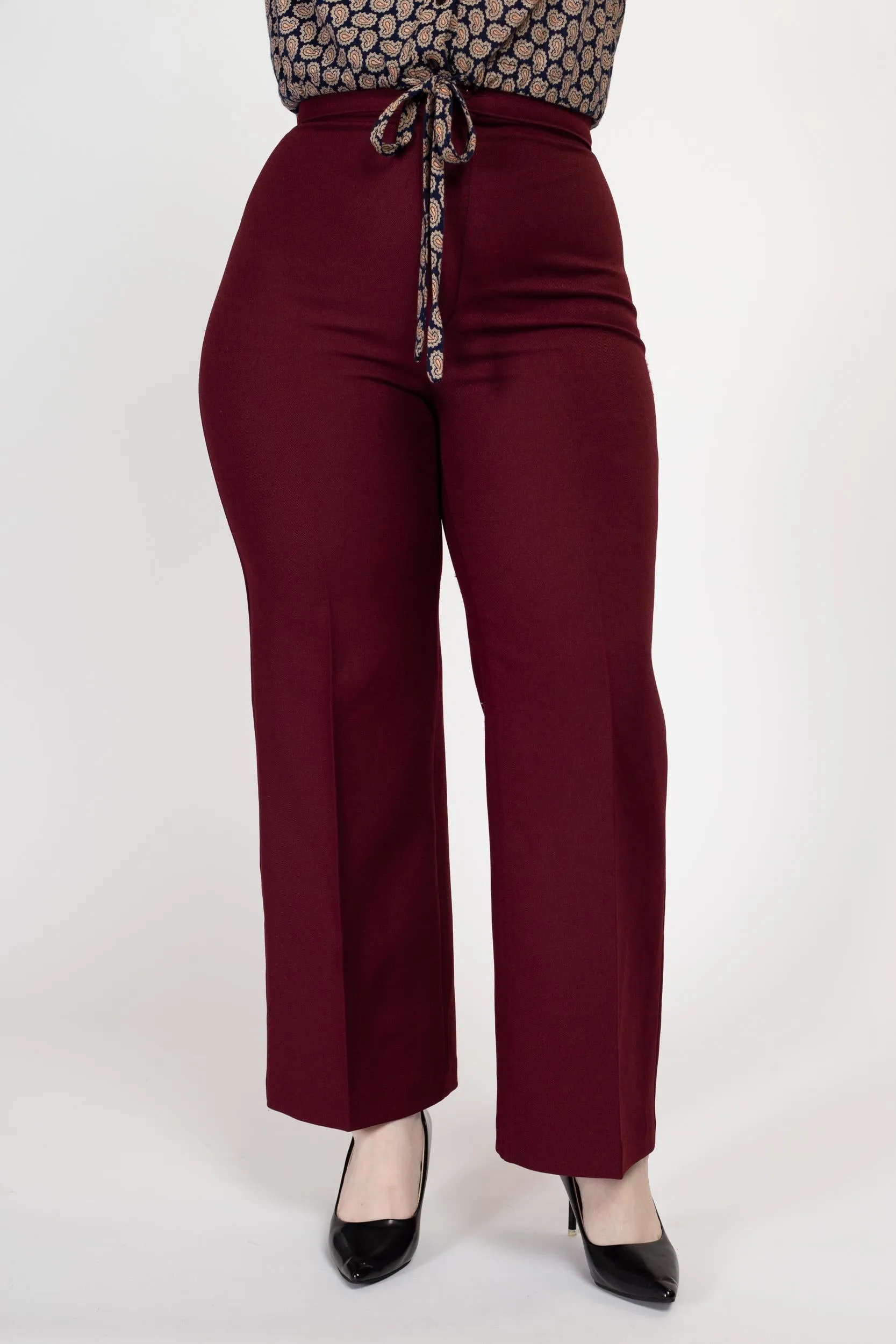 Medium 70s Burgundy High Waisted Trousers 30"