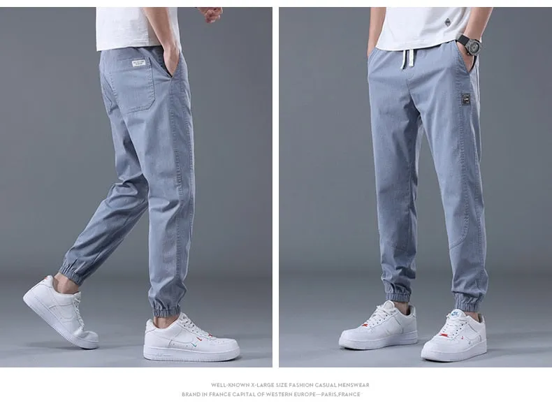 Men summer cargo jeans pants elastic end men trousers