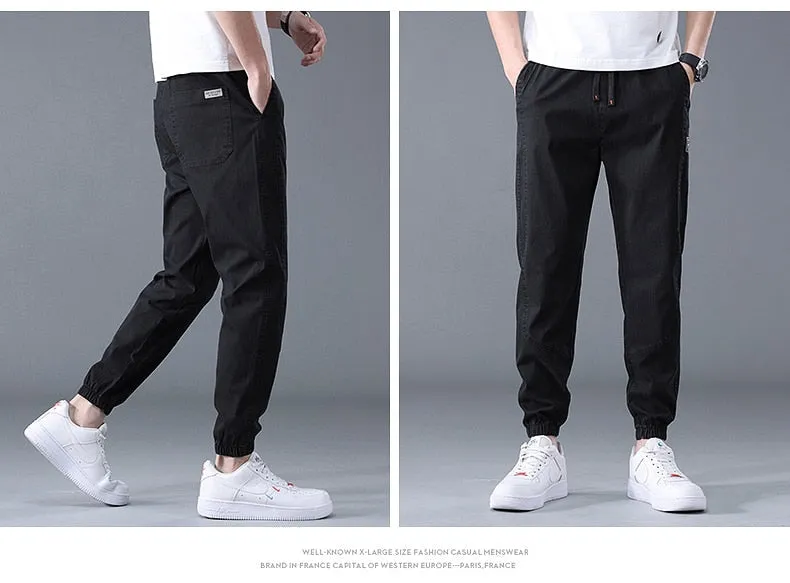 Men summer cargo jeans pants elastic end men trousers