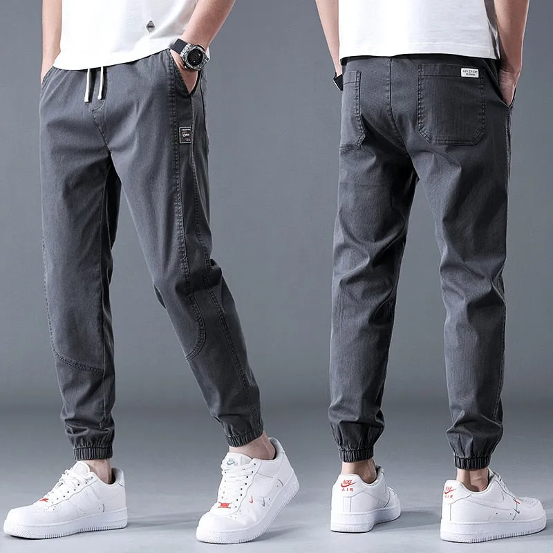 Men summer cargo jeans pants elastic end men trousers