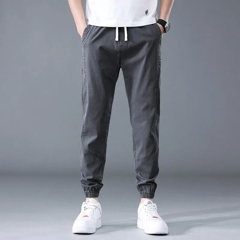 Men summer cargo jeans pants elastic end men trousers