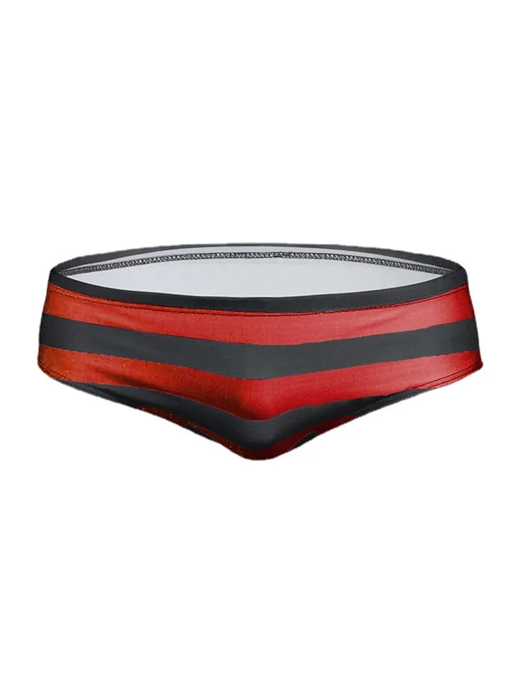 Mens Bikini Low Waist Stripe Chinlon Skinny Home Underwear