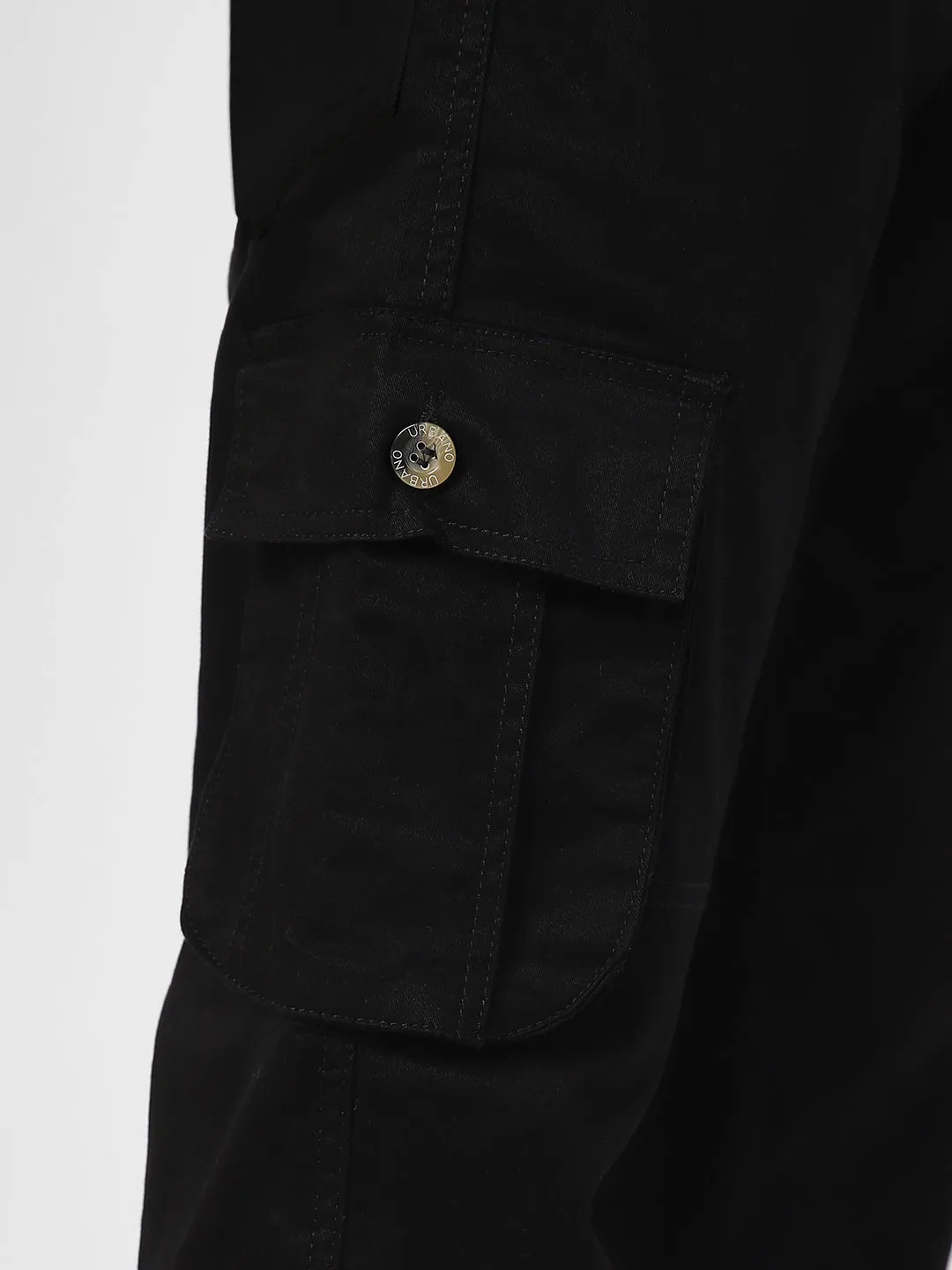 Men's Black Regular Fit Solid Cargo Chino Pant with 6 Pockets