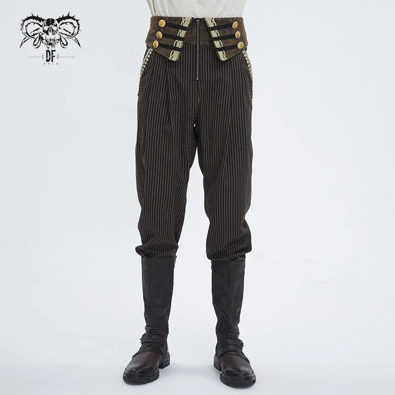 Men's Gothic Faux Leather Splice Striped Pants