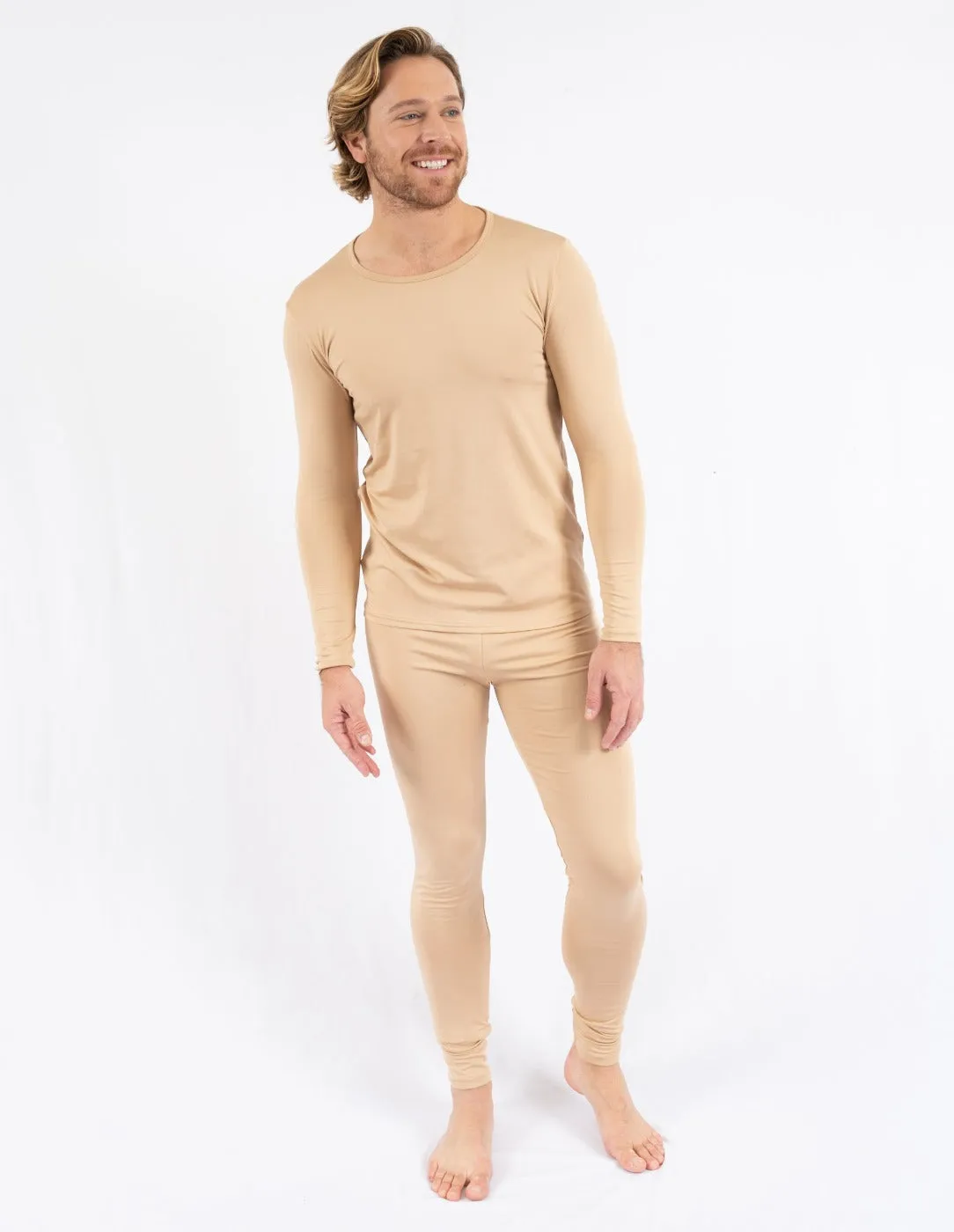 Men's Neutral Solid Color Thermal Pajamas