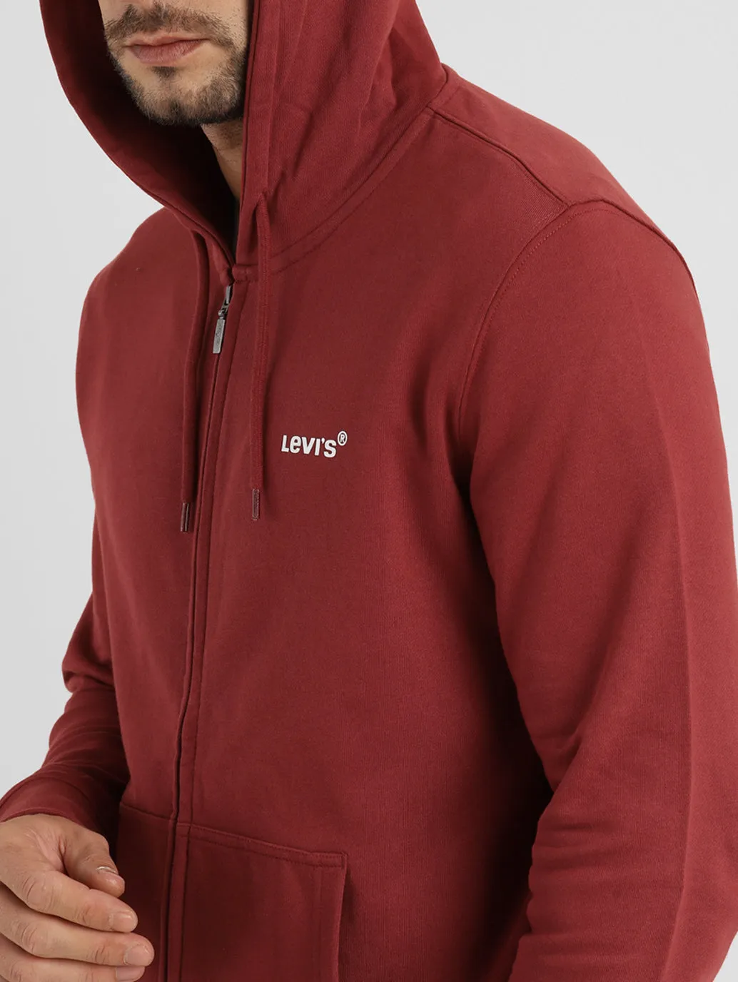 Men's Solid Hooded Sweatshirt Red