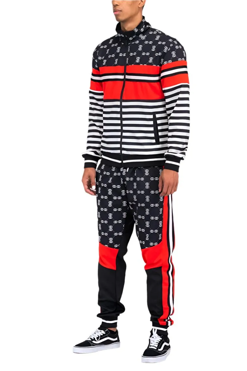 Mens Striped Color Block Track Suit Activewear Jacket Pants