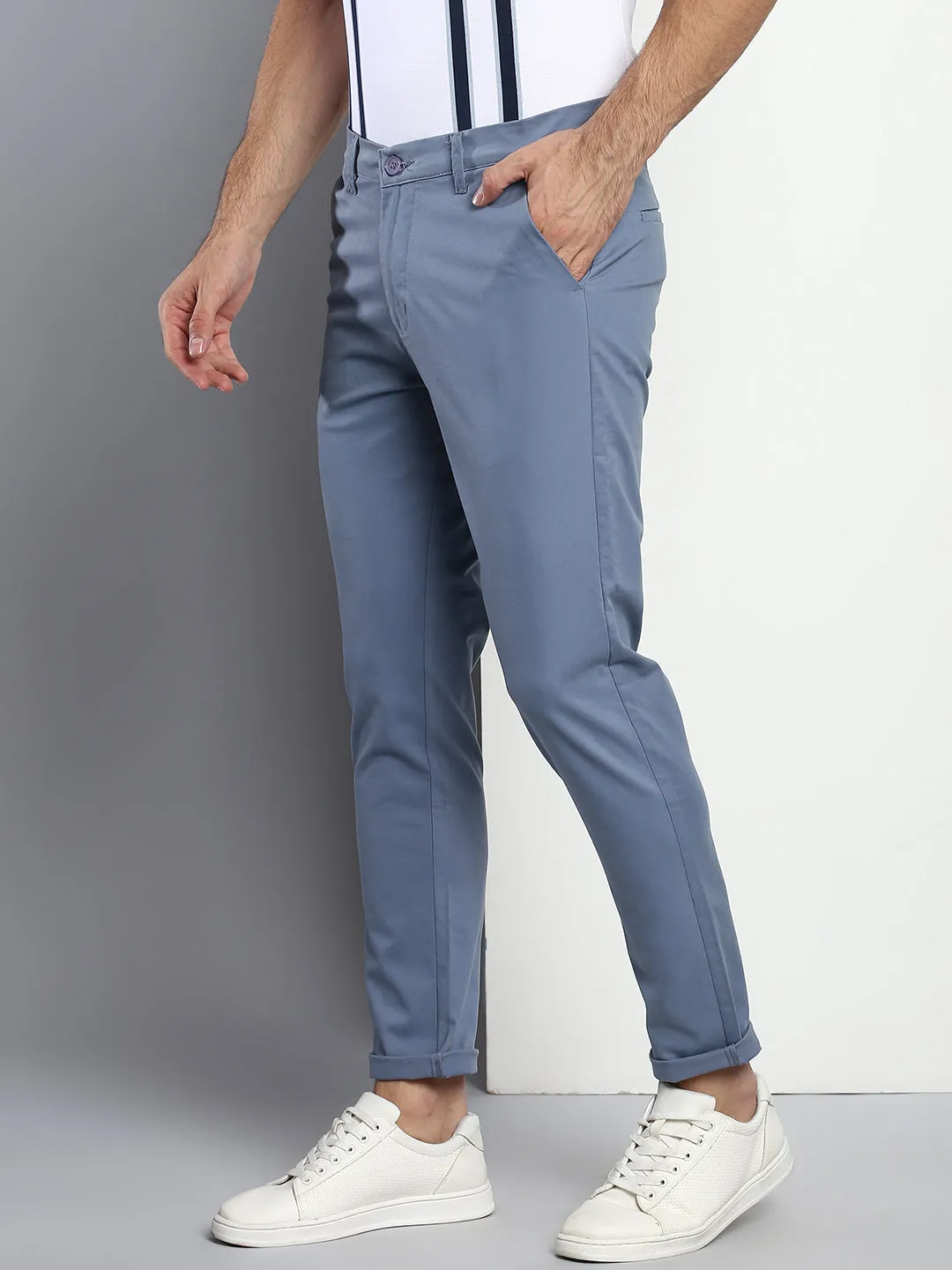 Men's Tapered Fit Cotton Chinos (Steel Blue)