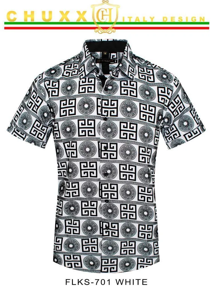 Men's White and Black Luxury Design Short Sleeves Regular-Fit