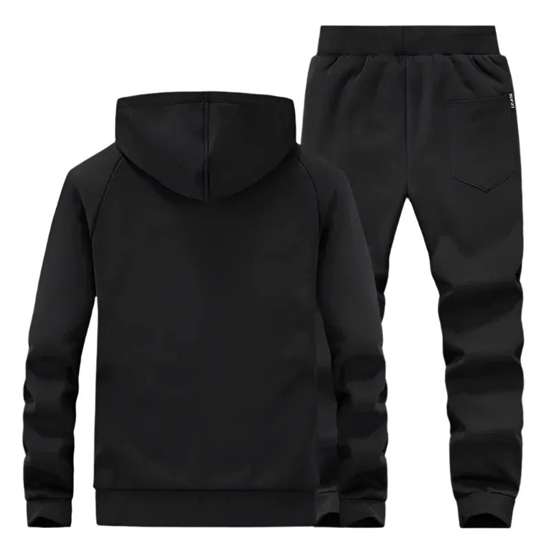 Men's Winter Sportswear 2-Piece Set – Thermal Fleece Hoodie & Pants, Windproof Warm Tracksuit for Gym & Outdoor