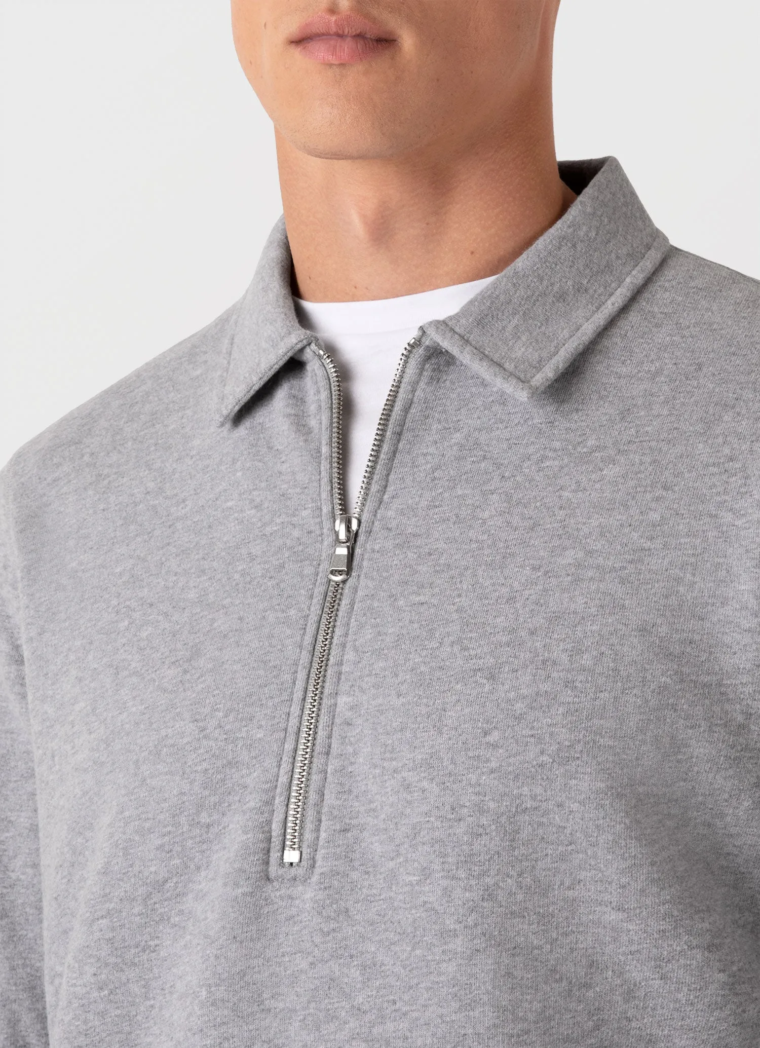 Men's Zip Polo Loopback Sweatshirt in Grey Melange