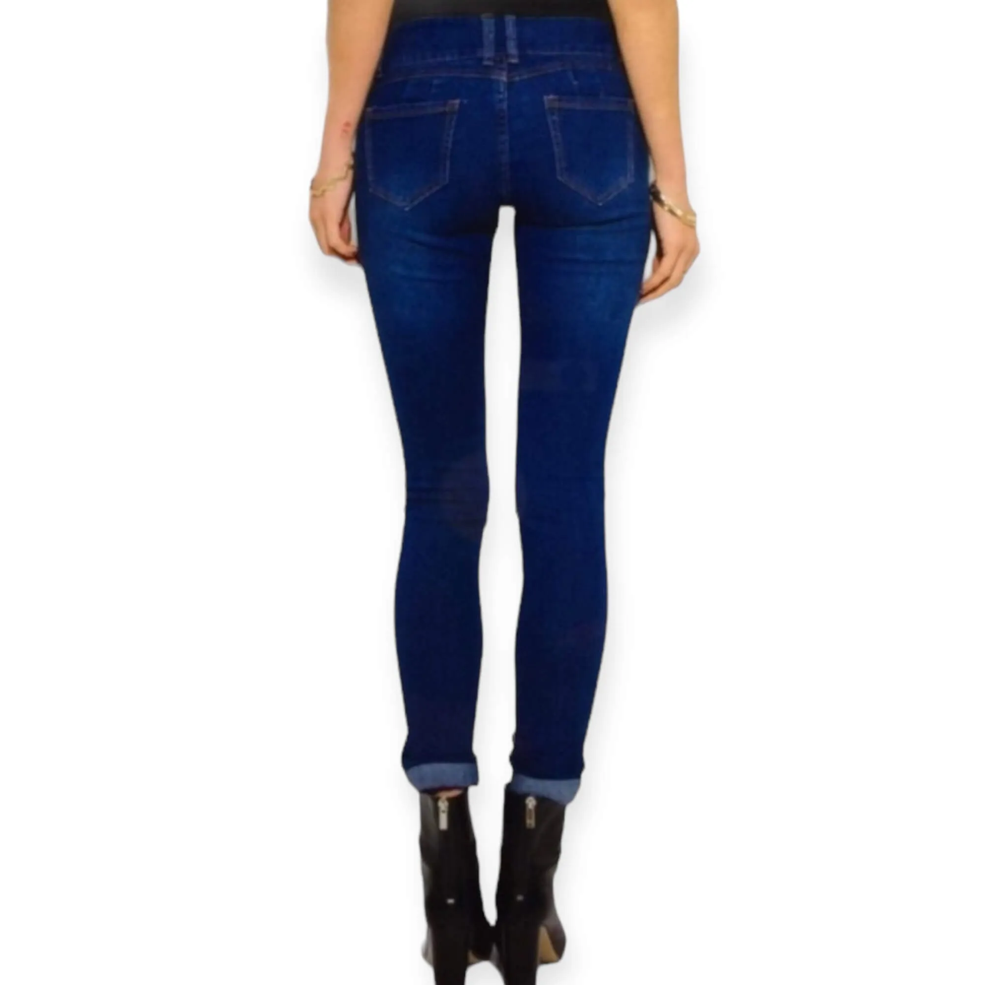 Mid Rise Distressed Skinny Jeans