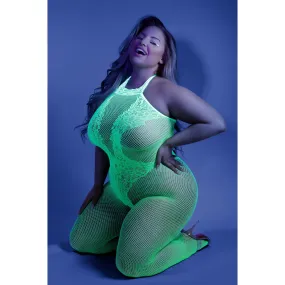 Moonbeam Crotchless Bodystocking - Queen - Neon Green