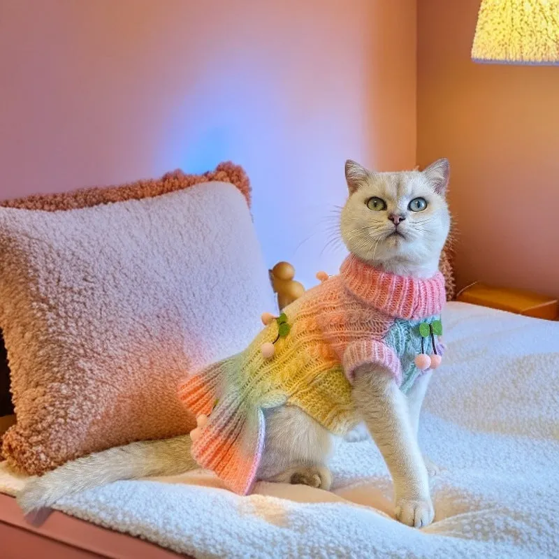 Multi-color Cherry Knitted Dog Cat Sweater Dress