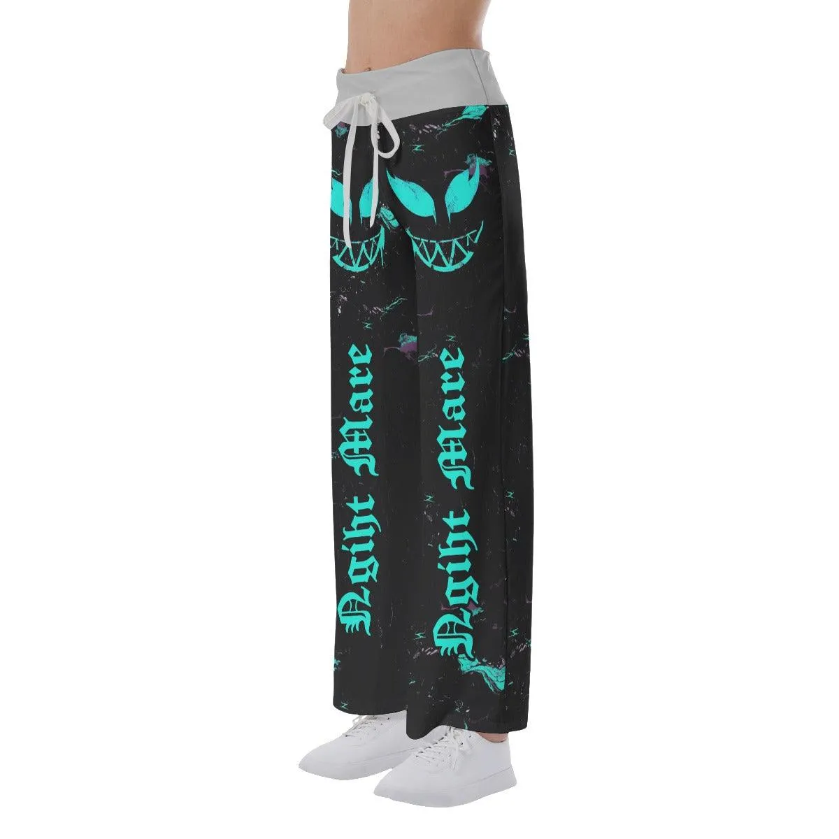 Nightmare Cyan Skull Smile High-waisted Straight-leg Trousers