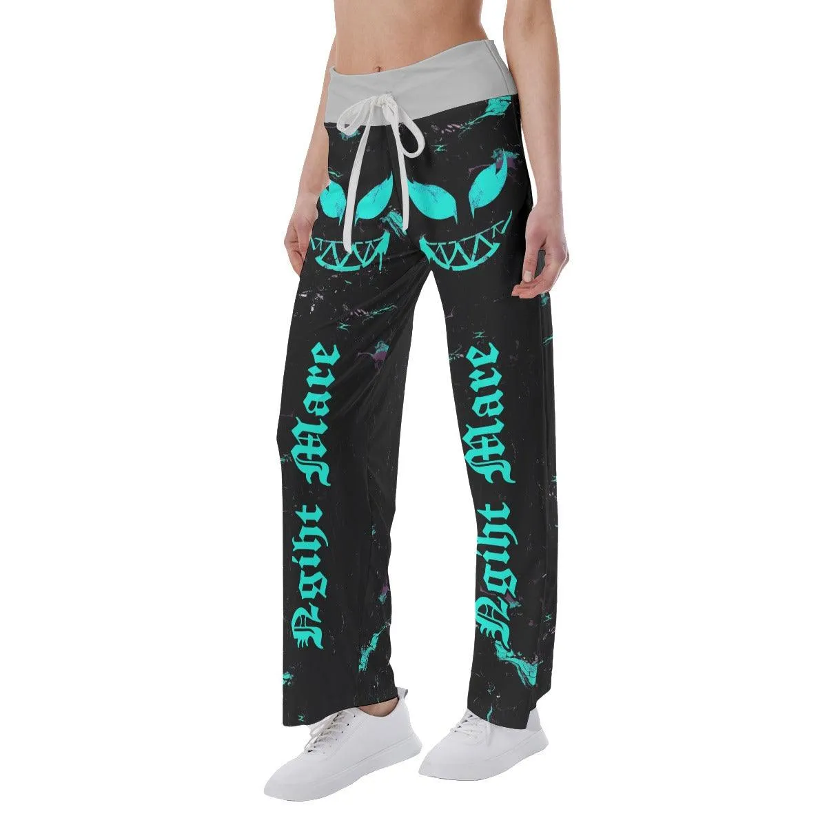 Nightmare Cyan Skull Smile High-waisted Straight-leg Trousers