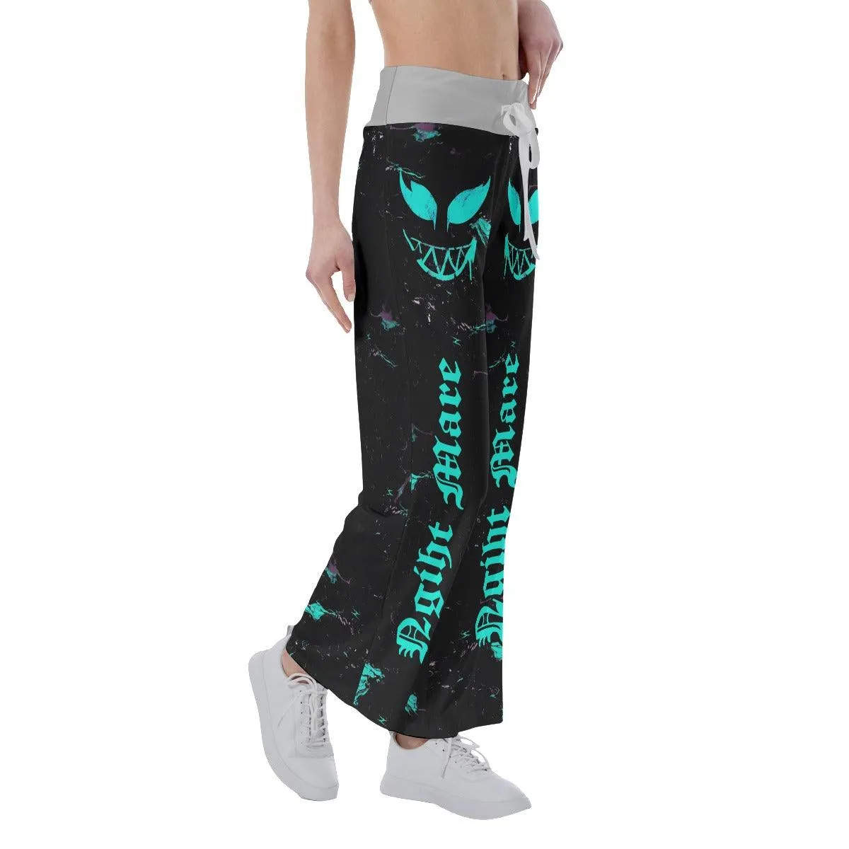 Nightmare Cyan Skull Smile High-waisted Straight-leg Trousers