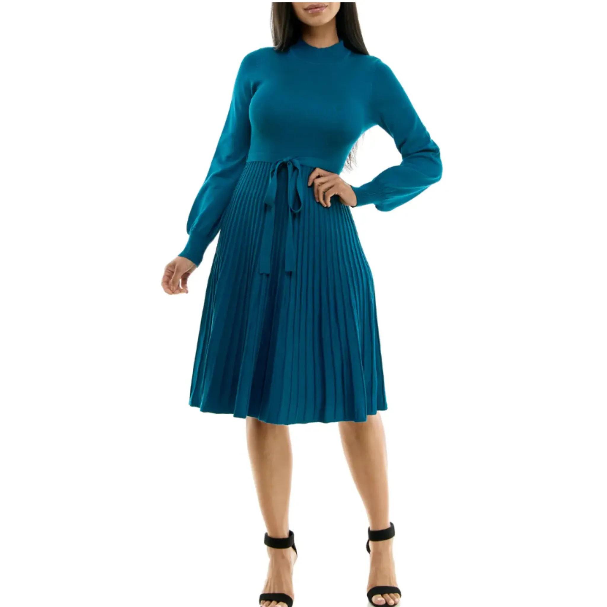 Nina Leonard Tie Waist Fit & Flare Sweater Dress (3 COLORS)