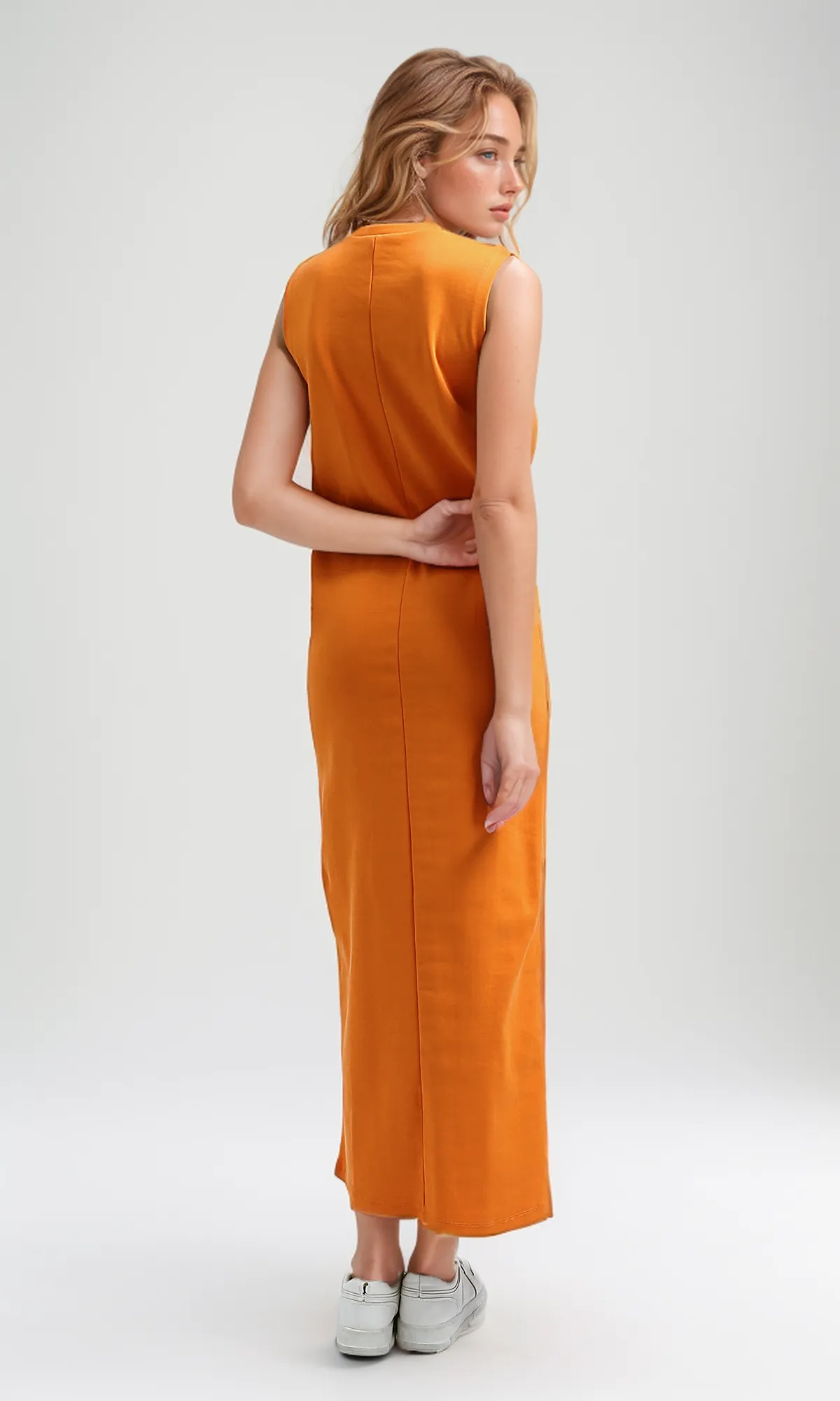 O197715 Hot Orange Slip On Sleeveless Summer Maxi Dress