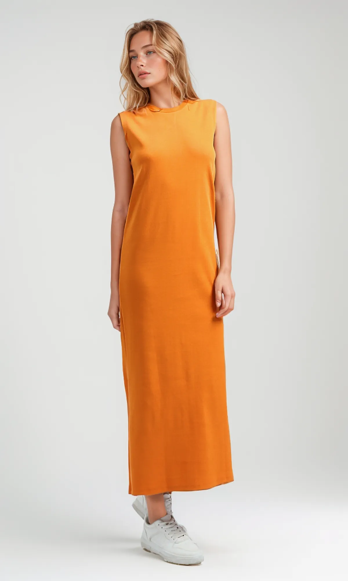 O197715 Hot Orange Slip On Sleeveless Summer Maxi Dress