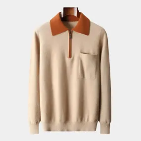 Old Money 100% Cashmere Polo Sweater Zip Up - Cross & Crown