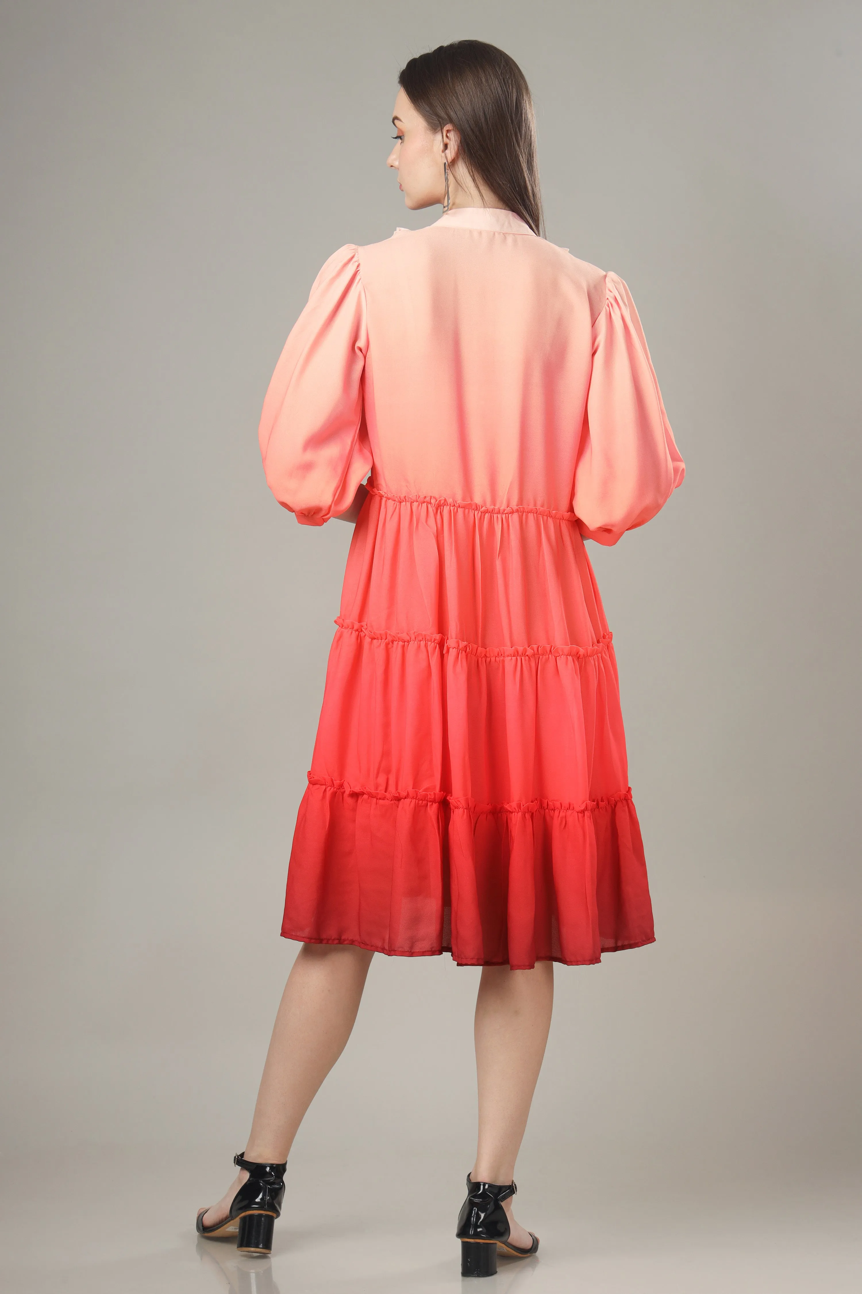 Ombre A-Line Button Down Tiered Shirt Dress