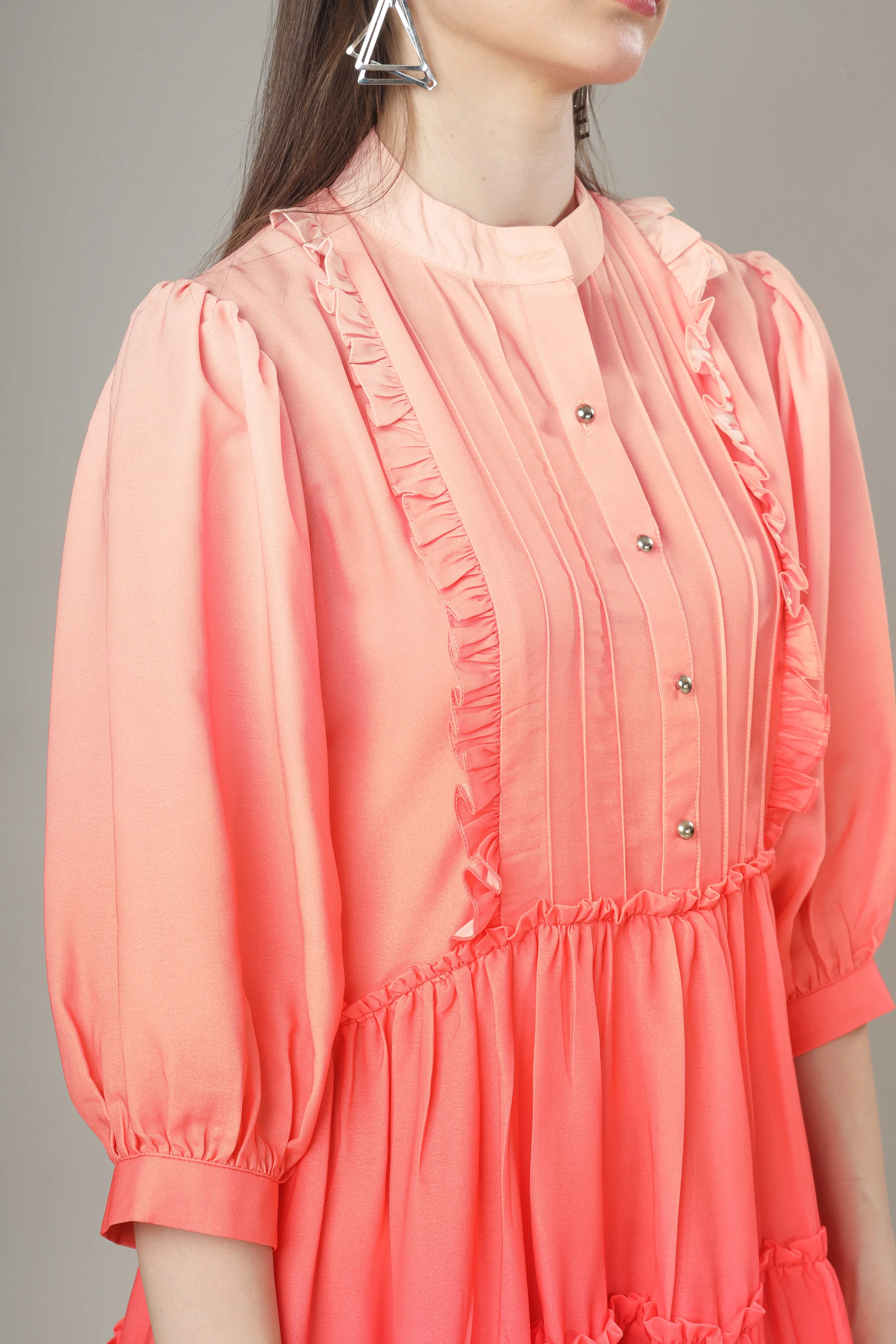 Ombre A-Line Button Down Tiered Shirt Dress