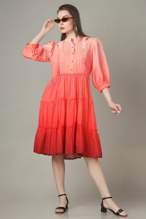 Ombre A-Line Button Down Tiered Shirt Dress