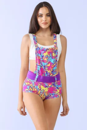 Palms Print One Pocket Sleeveless Belted Swim Romper