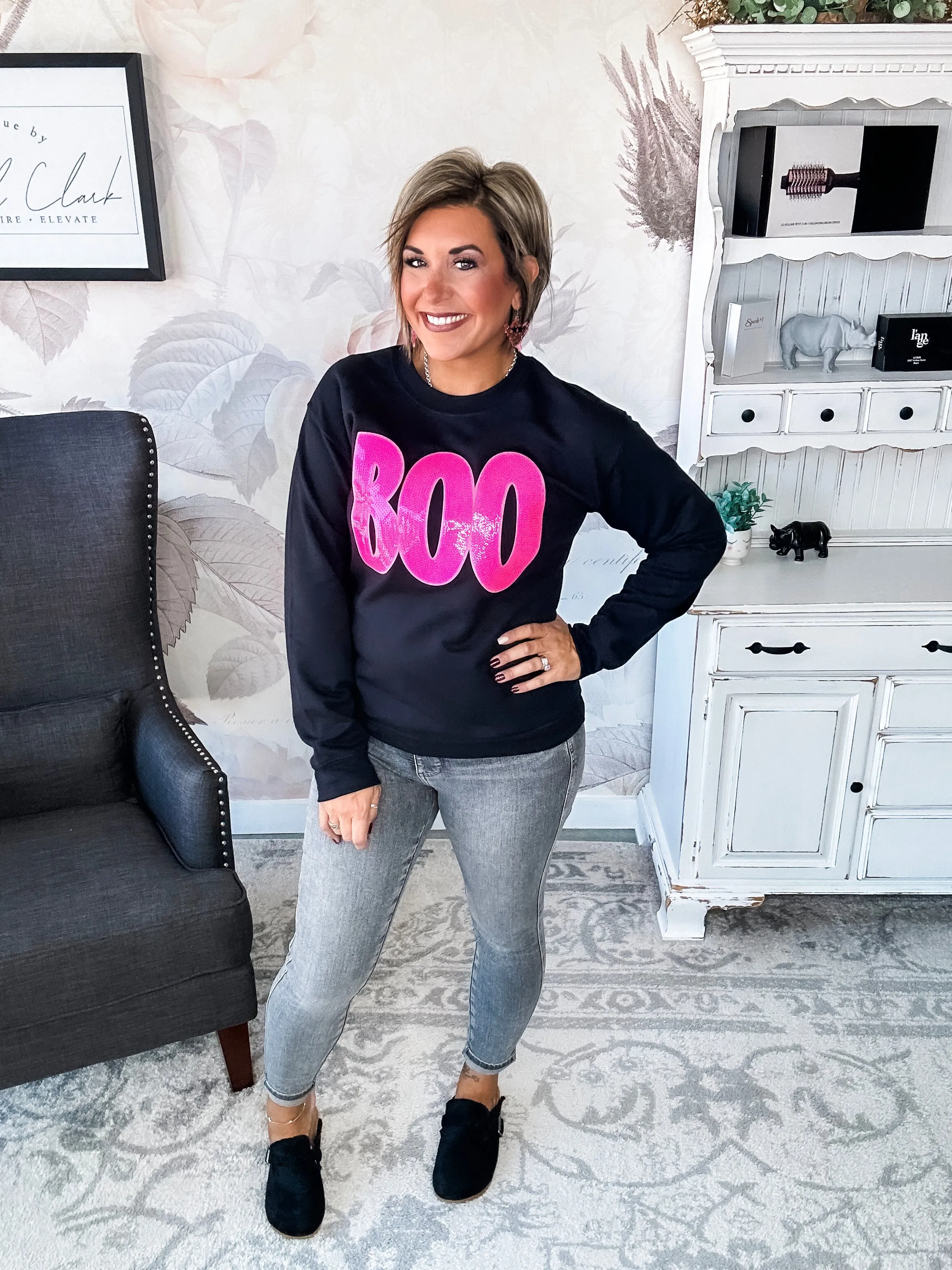 Pink Sequin BOO Sweatshirt