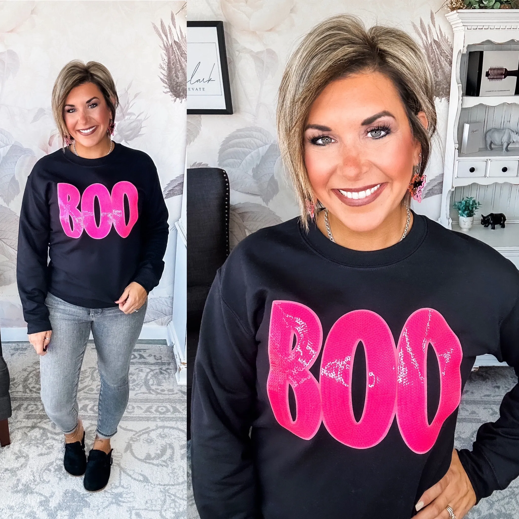 Pink Sequin BOO Sweatshirt